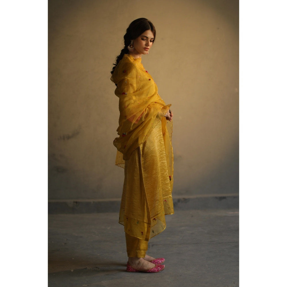 Begum Pret Jhilmil Kurta - Mustard (Set of 4)