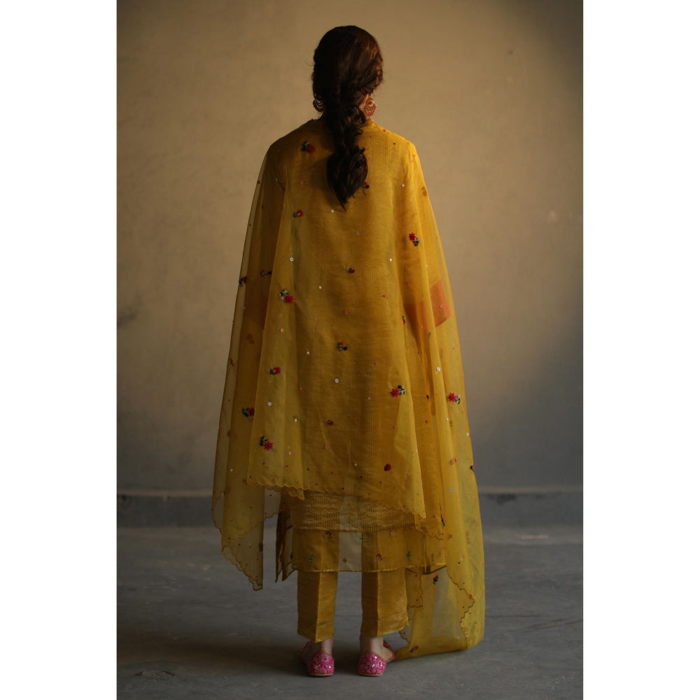 Begum Pret Jhilmil Kurta - Mustard (Set of 4)