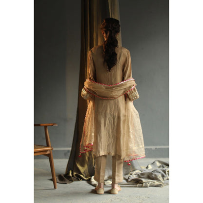 Begum Pret Nakasha Kurta - Beige (Set of 4)