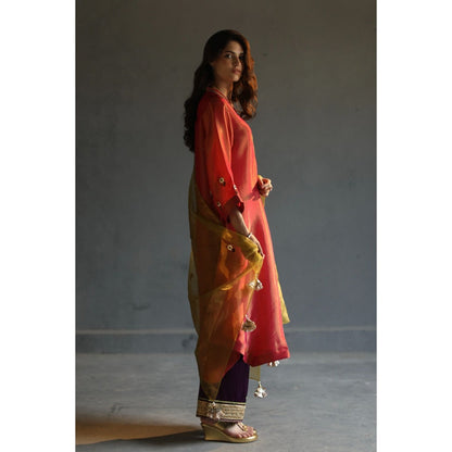 Begum Pret Chandni Kurta - Coral (Set of 3)