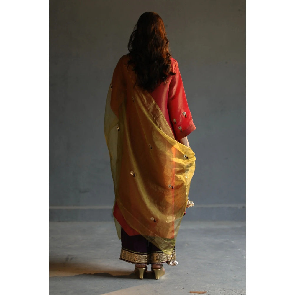 Begum Pret Chandni Kurta - Coral (Set of 3)