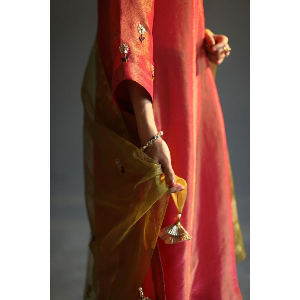 Begum Pret Chandni Kurta - Coral (Set of 3)