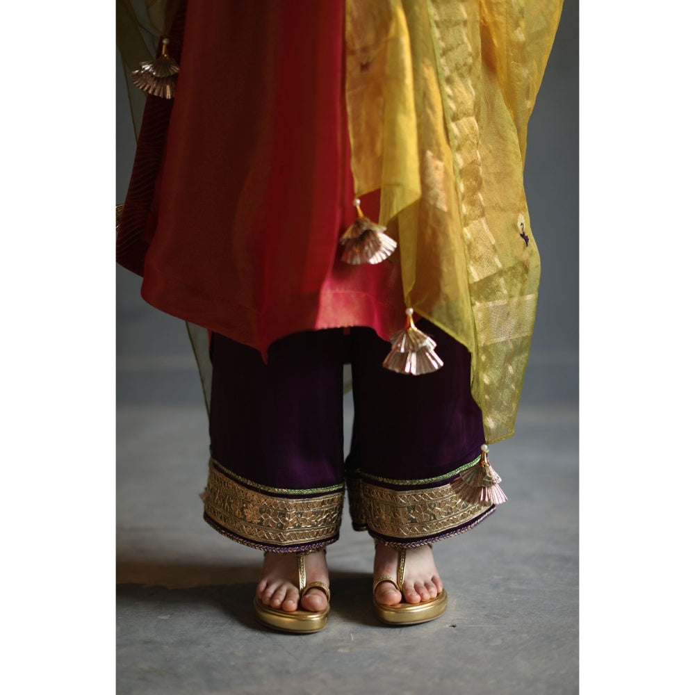 Begum Pret Chandni Kurta - Coral (Set of 3)