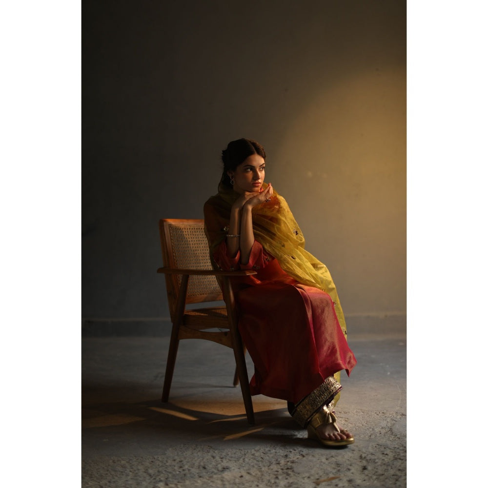 Begum Pret Chandni Kurta - Coral (Set of 3)