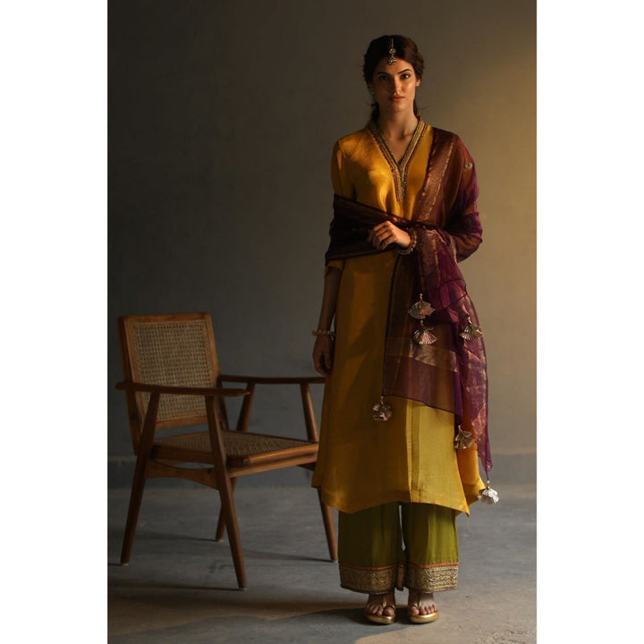 Begum Pret Chandni Kurta - Mustard (Set of 3)