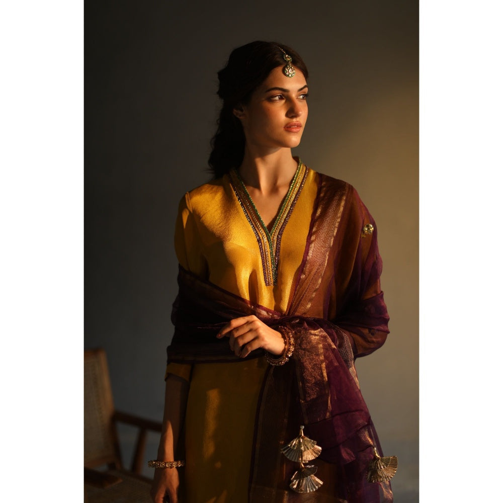 Begum Pret Chandni Kurta - Mustard (Set of 3)