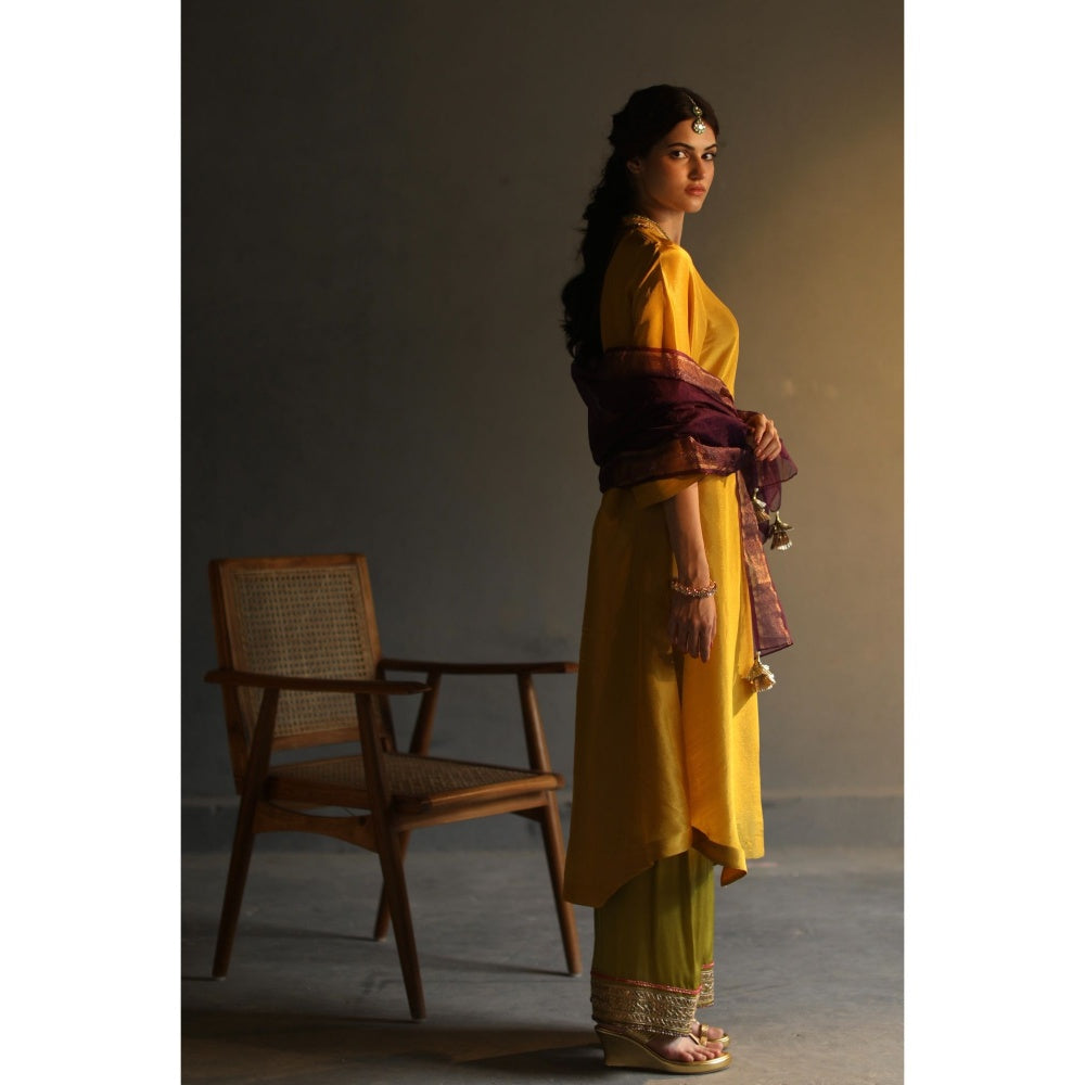 Begum Pret Chandni Kurta - Mustard (Set of 3)