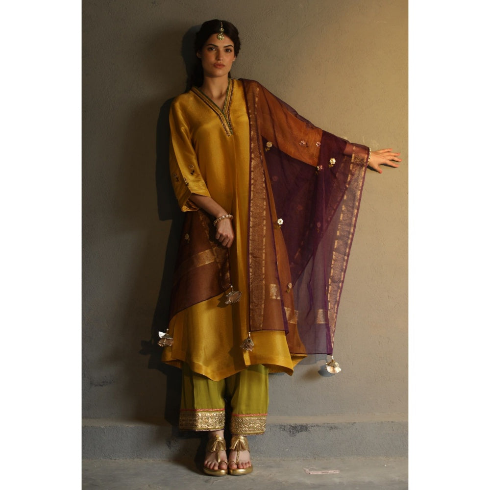Begum Pret Chandni Kurta - Mustard (Set of 3)