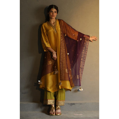 Begum Pret Chandni Kurta - Mustard (Set of 3)