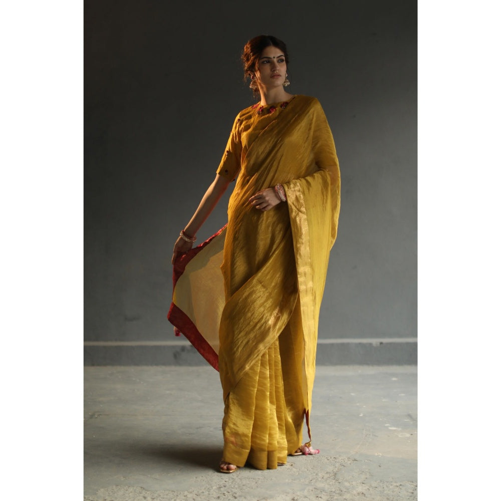 Begum Pret Selina Saree - Mustard with Stitched Blouse