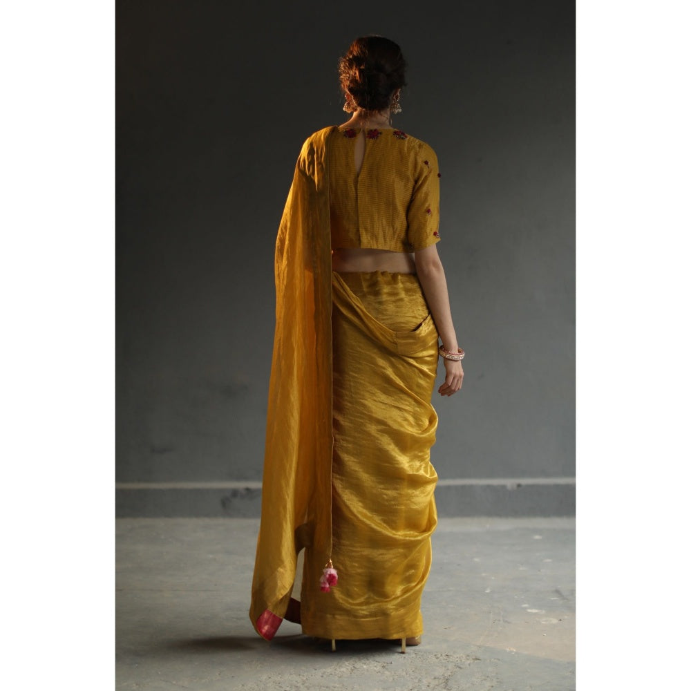 Begum Pret Selina Saree - Mustard with Stitched Blouse