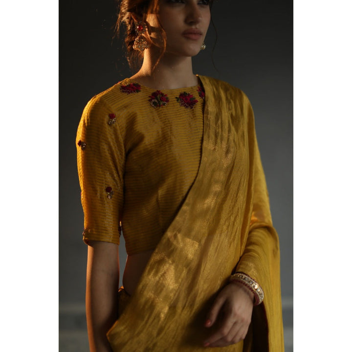Begum Pret Selina Saree - Mustard with Stitched Blouse