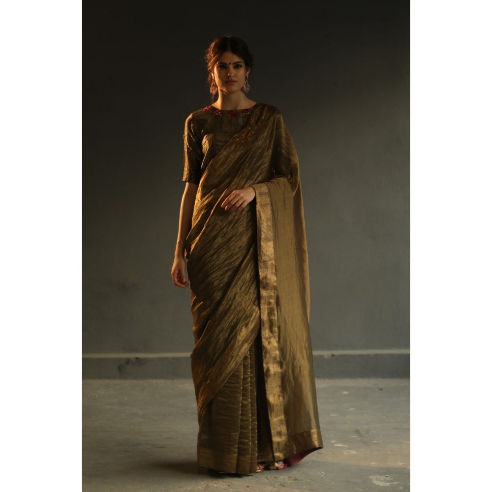 Begum Pret Selina Saree - Charcoal Grey with Stitched Blouse