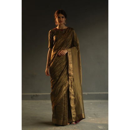 Begum Pret Selina Saree - Charcoal Grey with Stitched Blouse