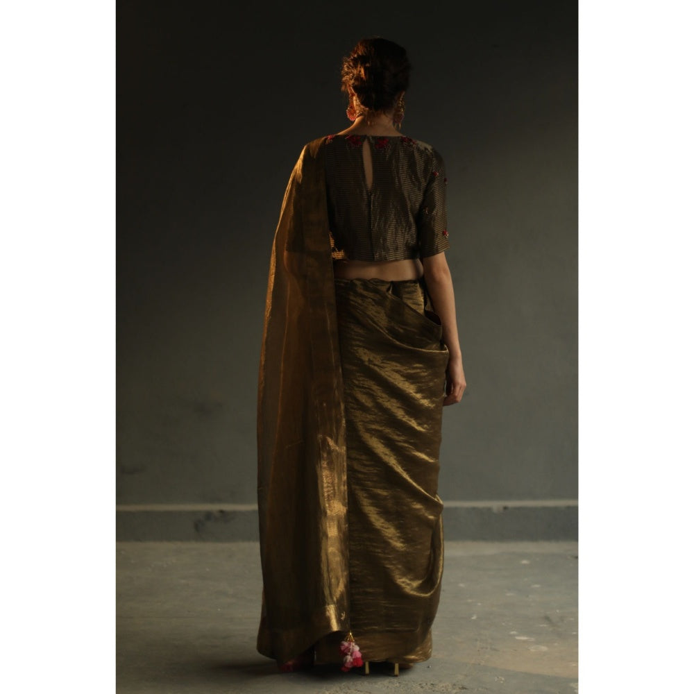 Begum Pret Selina Saree - Charcoal Grey with Stitched Blouse