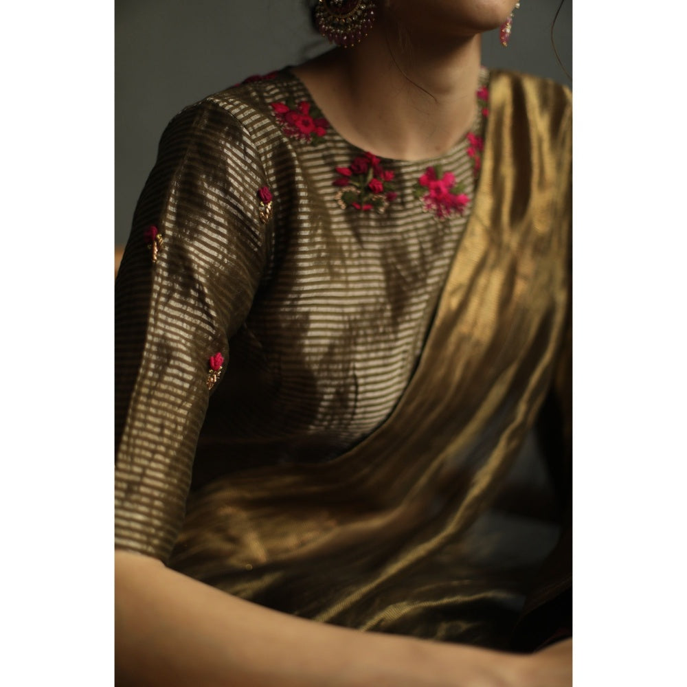 Begum Pret Selina Saree - Charcoal Grey with Stitched Blouse