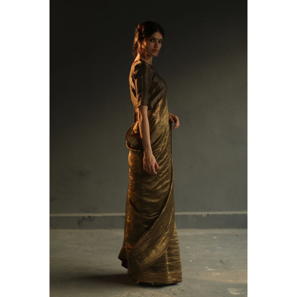 Begum Pret Selina Saree - Charcoal Grey with Stitched Blouse