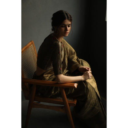 Begum Pret Selina Saree - Charcoal Grey with Stitched Blouse