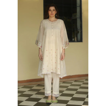 Begum Pret Kira Floral Kurta - Ivory (Set of 3)