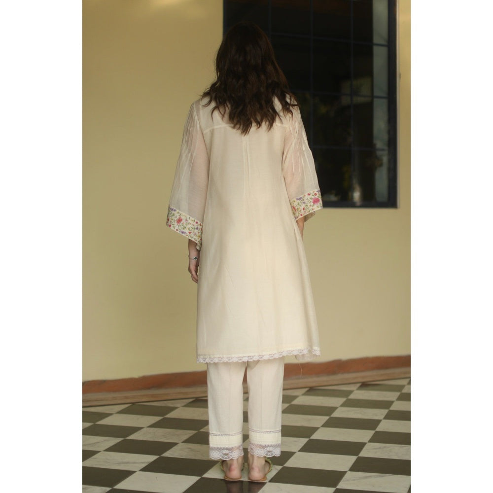 Begum Pret Kira Floral Kurta - Ivory (Set of 3)