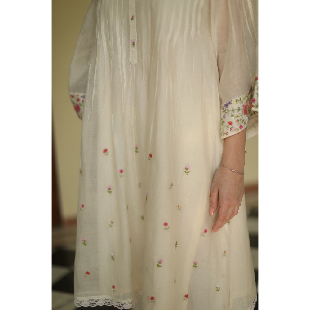 Begum Pret Kira Floral Kurta - Ivory (Set of 3)