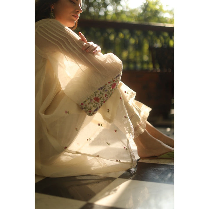 Begum Pret Kira Floral Kurta - Ivory (Set of 3)