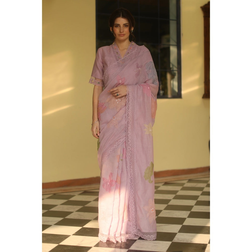 Begum Pret Esme Chanderi Saree with Stitched Blouse