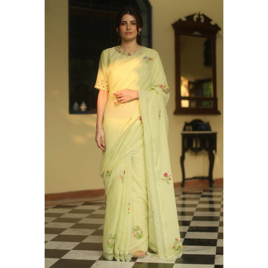 Begum Pret Alaia Signature Saree - Mint with Stitched Blouse