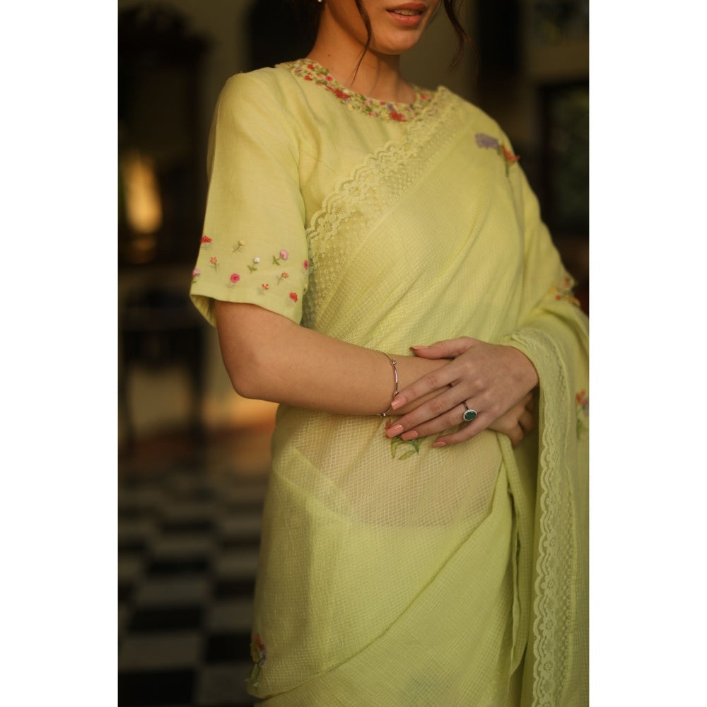 Begum Pret Alaia Signature Saree - Mint with Stitched Blouse