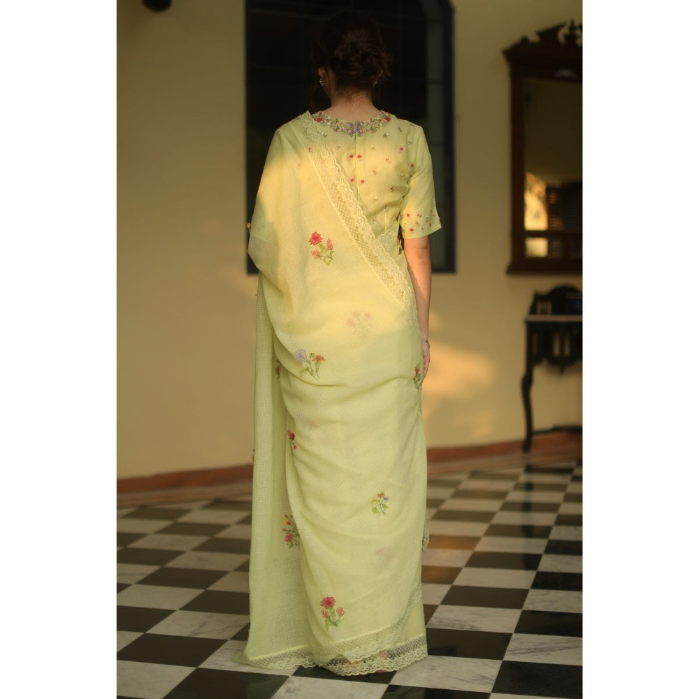 Begum Pret Alaia Signature Saree - Mint with Stitched Blouse