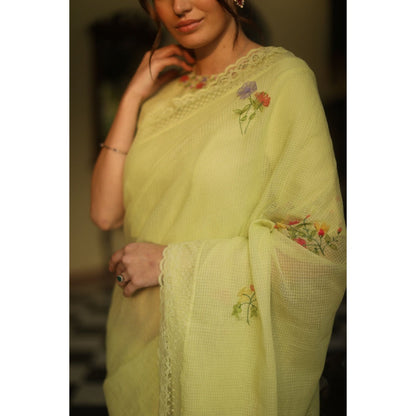 Begum Pret Alaia Signature Saree - Mint with Stitched Blouse