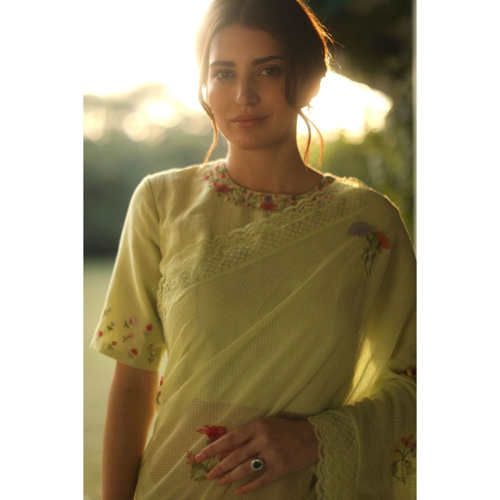 Begum Pret Alaia Signature Saree - Mint with Stitched Blouse