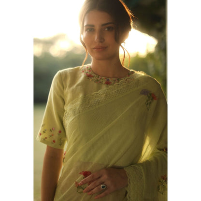 Begum Pret Alaia Signature Saree - Mint with Stitched Blouse