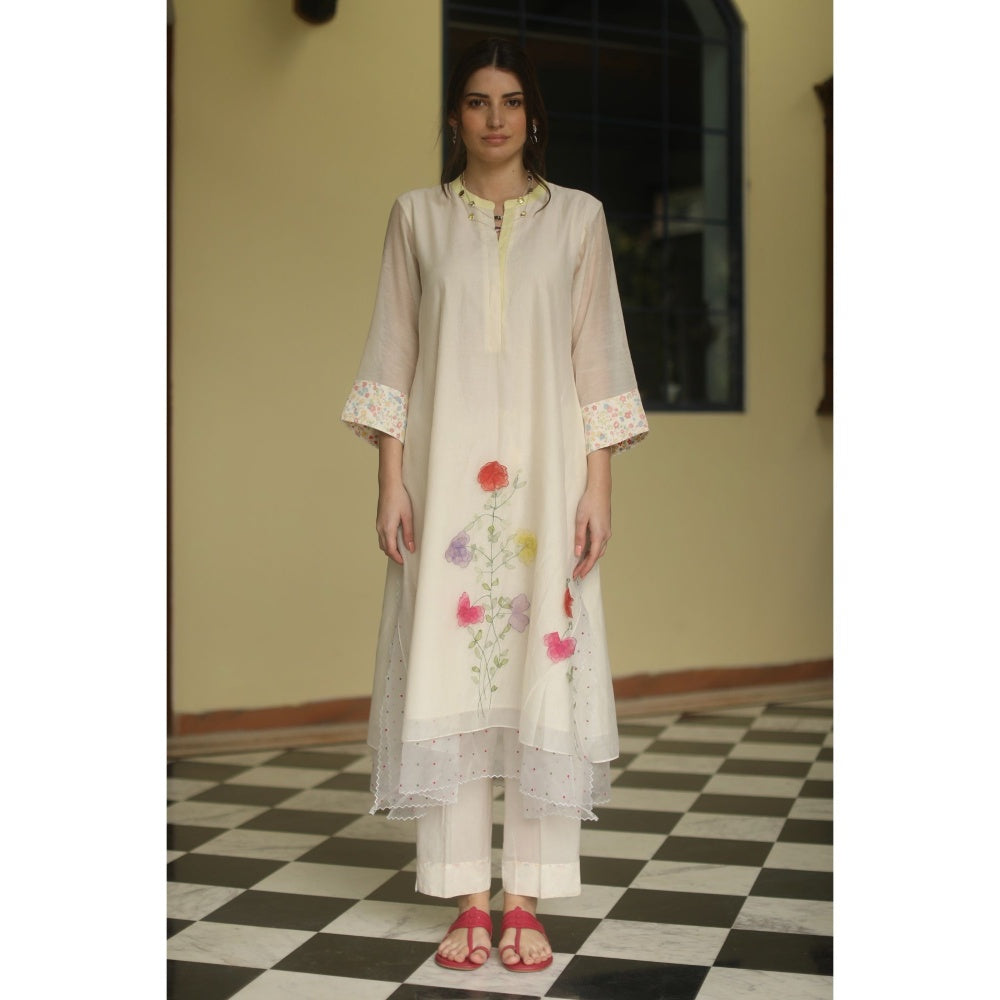 Begum Pret Sweet Pea Kurta - Ivory (Set of 3)