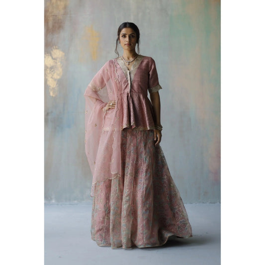 Begum Pret Alana Plum Lehenga with Peplum Blouse (Set of 3)