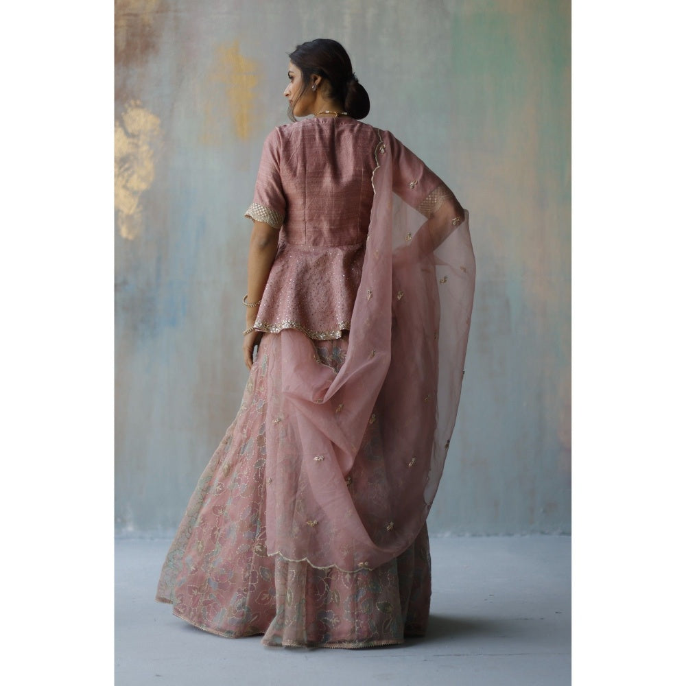 Begum Pret Alana Plum Lehenga with Peplum Blouse (Set of 3)