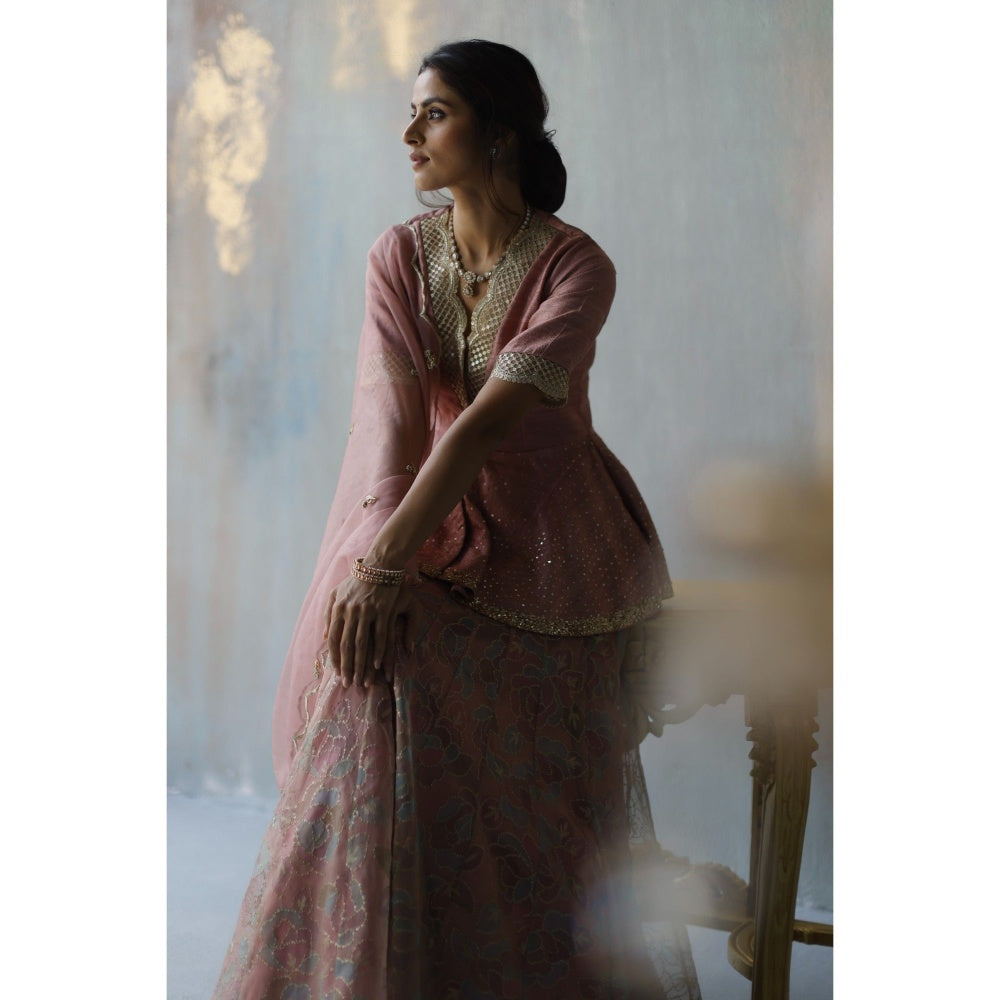 Begum Pret Alana Plum Lehenga with Peplum Blouse (Set of 3)