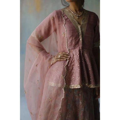 Begum Pret Alana Plum Lehenga with Peplum Blouse (Set of 3)