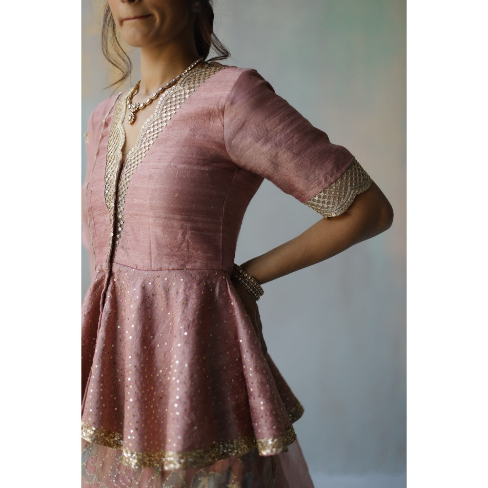 Begum Pret Alana Plum Lehenga with Peplum Blouse (Set of 3)