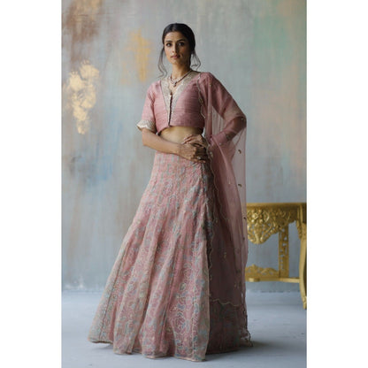 Begum Pret Sia Plum Lehenga with Blouse (Set of 3)