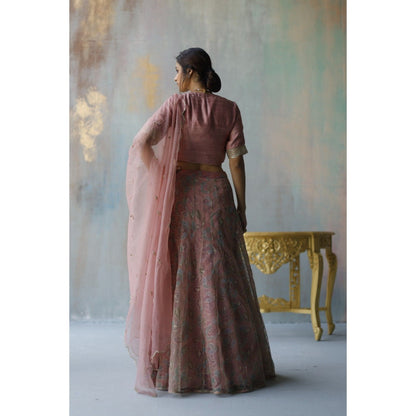 Begum Pret Sia Plum Lehenga with Blouse (Set of 3)