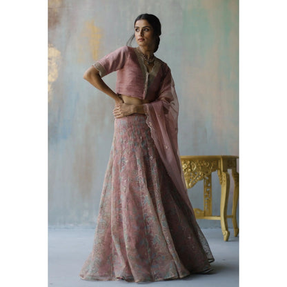 Begum Pret Sia Plum Lehenga with Blouse (Set of 3)