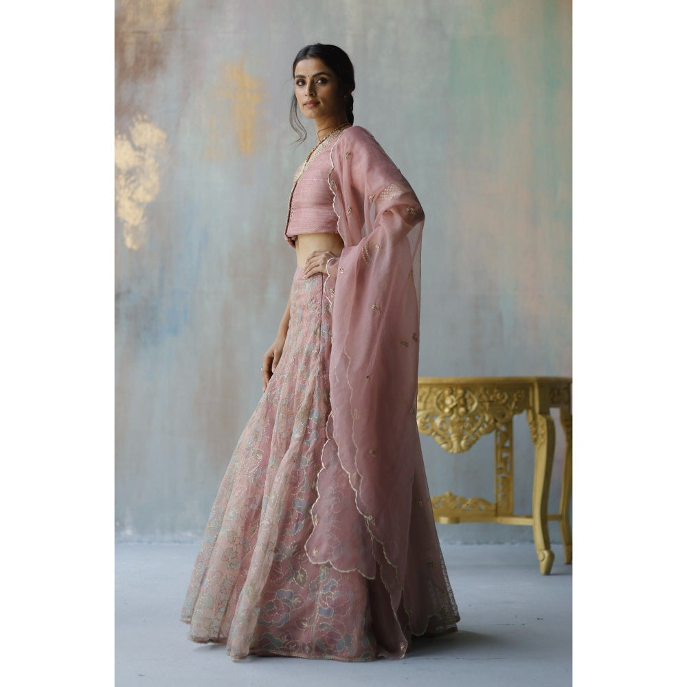 Begum Pret Sia Plum Lehenga with Blouse (Set of 3)