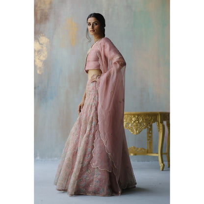 Begum Pret Sia Plum Lehenga with Blouse (Set of 3)