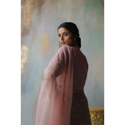 Begum Pret Sia Plum Lehenga with Blouse (Set of 3)