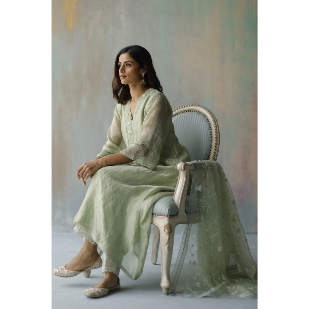 Begum Pret Mira Green Kurta (Set of 3)