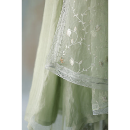 Begum Pret Mira Green Kurta (Set of 3)