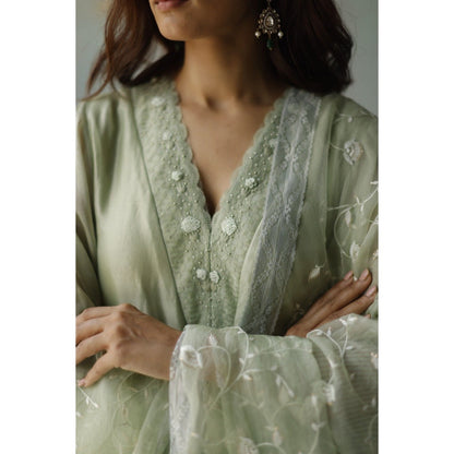 Begum Pret Mira Green Kurta (Set of 3)