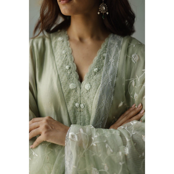 Begum Pret Mira Green Kurta (Set of 3)