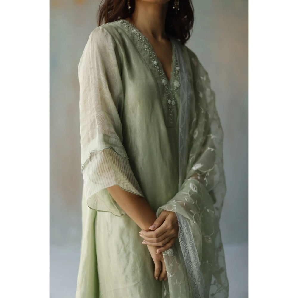 Begum Pret Mira Green Kurta (Set of 3)